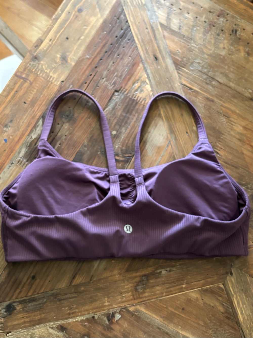 lululemon RIBBED Wunder Train Strappy Racer Bra- Plum Purple Size 12 - Picture 3 of 4